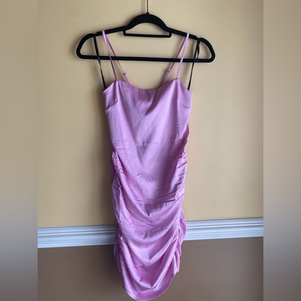 Pink satin night out dress